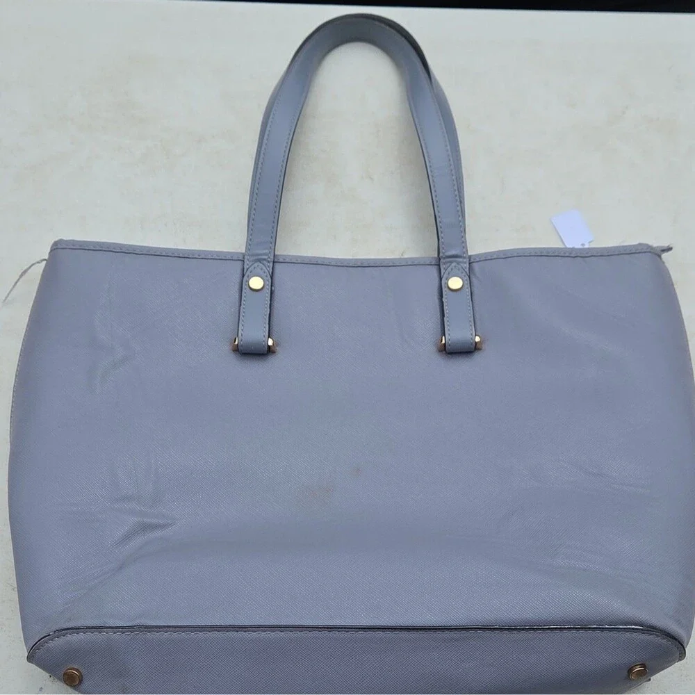 H&M Saffiano Faux Leather Tote Bag Periwinkle Blue Shoulder Purse Zip Top